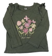 Khaki triko s květinami a volánky C&A