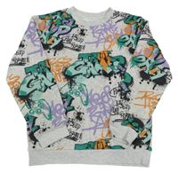 Sivá melírovaná mikina s graffiti nápisy H&M