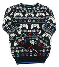 Čierno-farebný vzorovaný sveter s ovladači - PlayStation