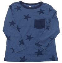 Tmavomodré pyžamové tričko s hviezdami a vreckom H&M