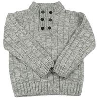 Sivý melírovaný pletený sveter s gombíkmi C&A