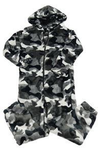 Černo-bílá army plyšová kombinéza s kapucí 