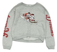 Sivá melírovaná crop mikina s Minnie a Mickeym a nápisom zn. H&M