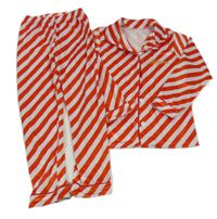 Červeno-bílé pruhované sametové pyžamo s límečkem 