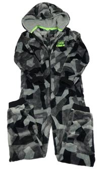 Šedo-černá vzorovaná plyšová kombinéza s kapucí Primark