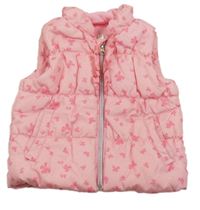 Ružová šušťáková zateplená vesta s motýlikmi