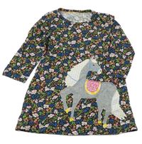 Černo-zeleno-růžové květované šaty s koníkem