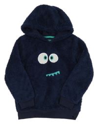 Tmavomodrá chlupatá mikina s příšerkou a kapucí Impidimpi