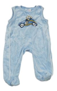 Světlemodré sametové dupačky s autom Topomini