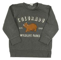 Sivá mikina s nápisom a medvěďom H&M