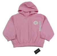 Nové - růžová oversize mikina s květem a kapucí dunnes