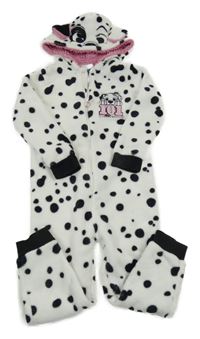 Bílo-černá puntíkatá chlupatá kombinéza s kapucí - dalmatin