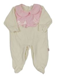 Bílý sametový overal s růžovým límečkem a mašličkami 