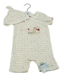 Nové - 2 set - smetanový overal s nápisy a Púem + čepice George