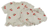2 set - bílé tričko s třešněmi + kraťasy H&M