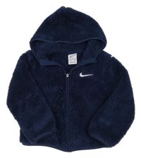 Tmavomodrá chlupatá propínací mikina s logem a kapucí Nike