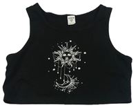 Čierny crop top so sluncem a mesiacom Shein