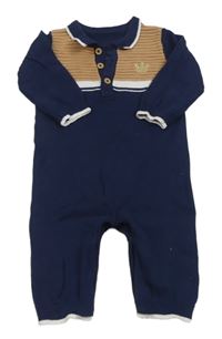 Tmavomodro-hnědo-bílý pletený overal s límečkem Matalan