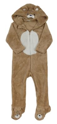 Hnedá plyšová kombinéza s kapucí - medvěď