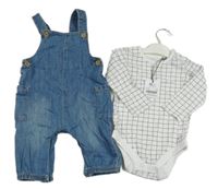 Nové - 2set - Modré laclové rifle + bílo-černé kostkované body