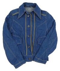 Modrá rifľová crop bunda s kamienkami