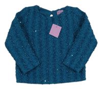 Nové - Modrý vzorovaný trblietavý sveter s flitrami F&F