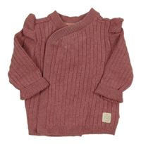 Růžový žebrovaný zavinovací svetr s volánky Mothercare