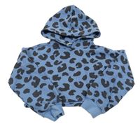 Modro-čierna crop mikina s leopardím vzorom a kapucňou Tom Tailor