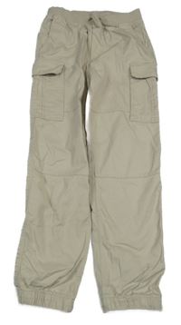 Béžové plátenné cargo cuff nohavice H&M