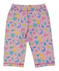 Svetloružové UV crop legíny s podmořským světem Pocopiano