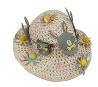 Světlerůžový klobouk s květy a králíčky