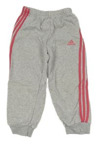 Šedo-růžové tepláky s pruhy a logem Adidas