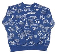 Tmavomodro-biela mikina s nápismi a obrázkami H&M