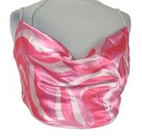 Dámsky ružovo-biely vzorovaný saténový crop top s vodou