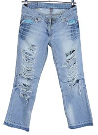 Dámske svetlomodré crop rifle s dierami River Island