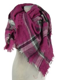 Dámská tmavorůžová kostkovaná šála 