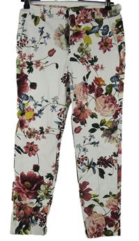 Dámské bílé květované plátěné chino kalhoty Zara 