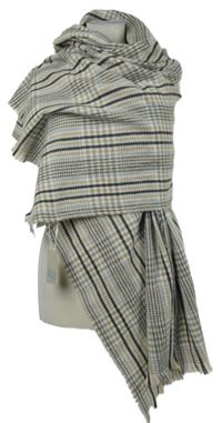 Nové - dámská béžovo-modro-šedá kostkovaná šála 