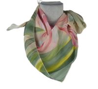Dámský růžovo-zelený květovaný šifonový šátek 