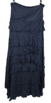 Dámské tmavomodré šaty bez ramínek s volánikmi