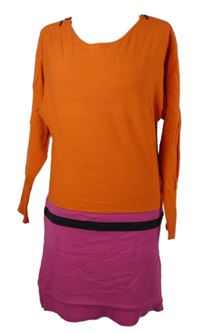 Dámske oranžovo-tmavoružové svetrové šaty s pruhom Comma