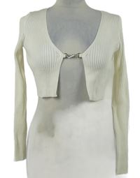 Dámske smotanové rebrované svetrové bolerko so sponou H&M