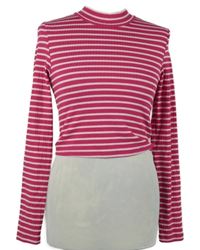 Dámske fuchsiovo-ružové pruhované rebrované crop tričko Primark