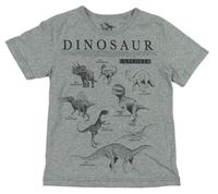 Sivé tričko s nápisom a dinosaurami Tu