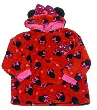 Červená chlpatá oversize mikina s Minnie a kapucňou Disney