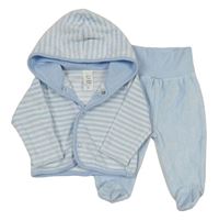 2set- modro-biela pruhovaná zamatová prepínaci mikina s kapucí+ polodupky C&A