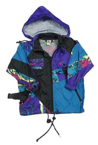 Fialovo-čierno-farebná šušťáková bunda s kapucňou