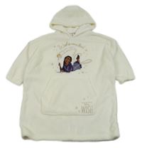 Bílá chlupatá oversize mikina s Wish a kapucí Disney vel.98-116