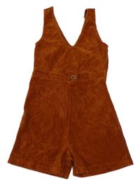 Rezavý žebrovaný sametový kraťasový overal 