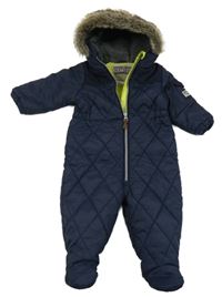 Tmavomodrá šusťáková prošívaná zateplená kombinéza s kapucí Next